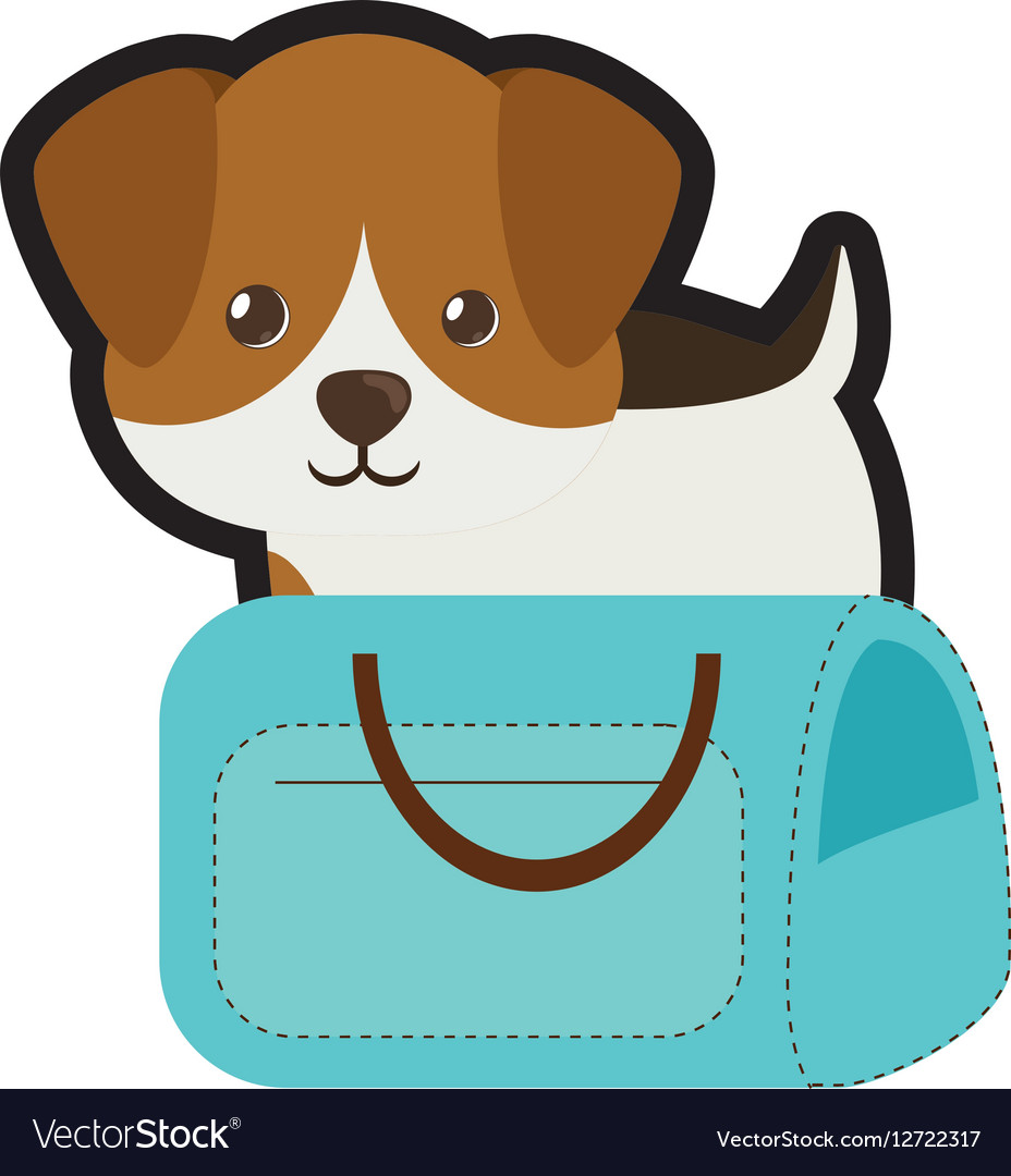 Puppy little portrait lovely blue pet carrier bag Vector Image