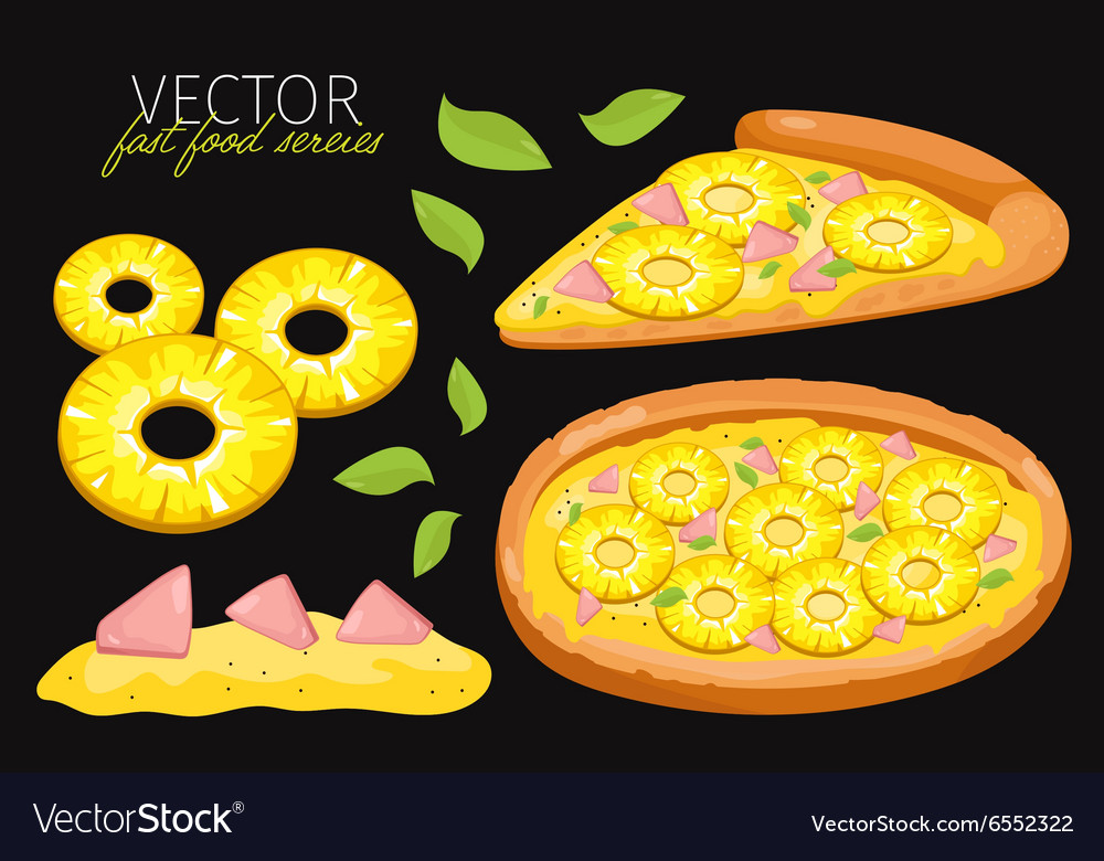 Isolated pineapple pizza fast food set