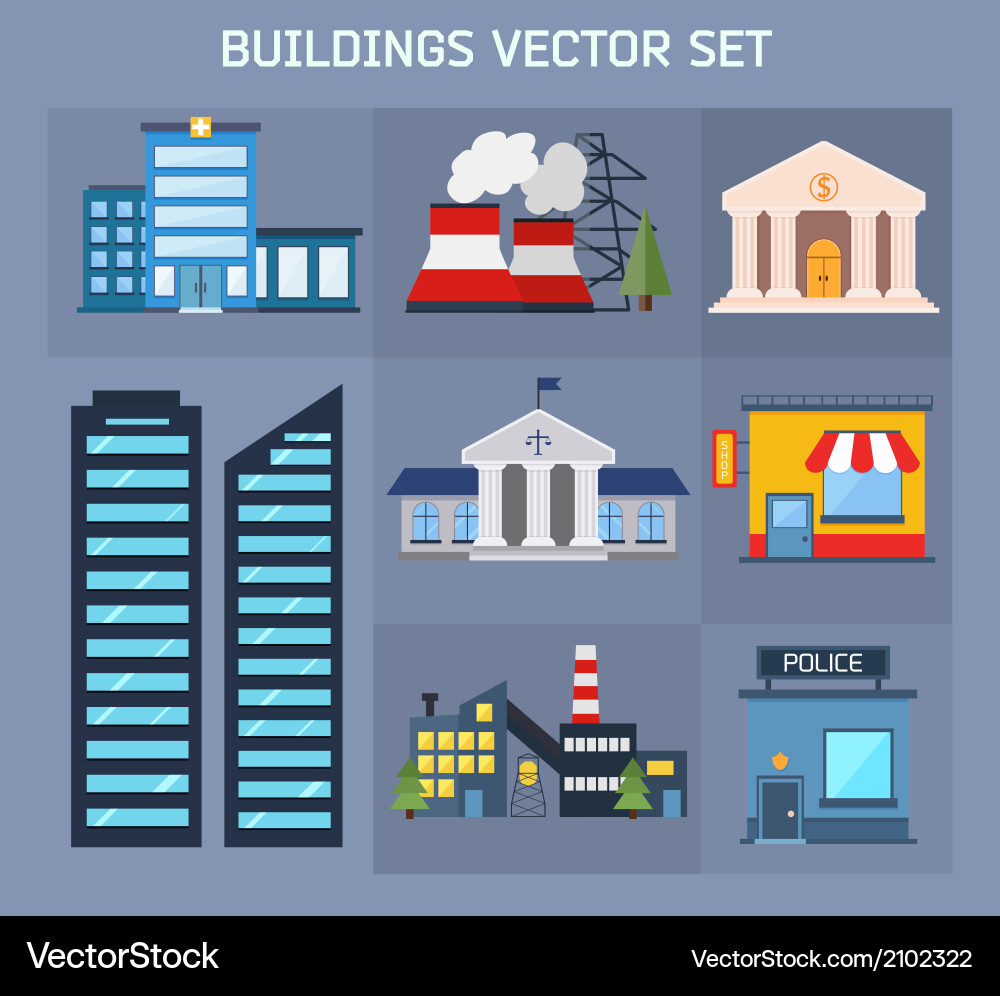 Modern flat buildings set Royalty Free Vector Image