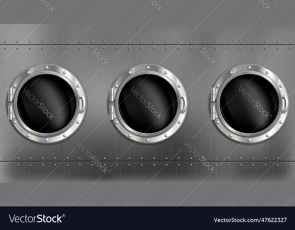 Round portholes of a submarine or bathyscaphe Vector Image