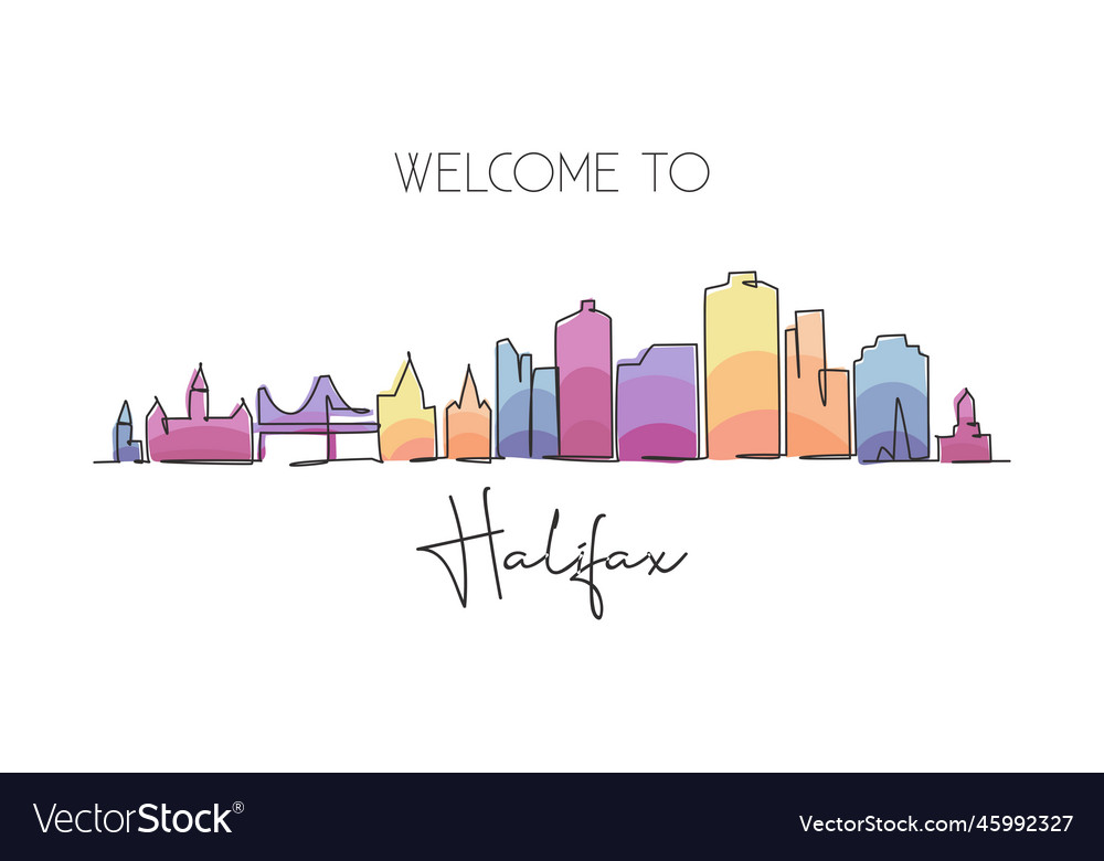 Single one line drawing halifax city skyline nova Vector Image