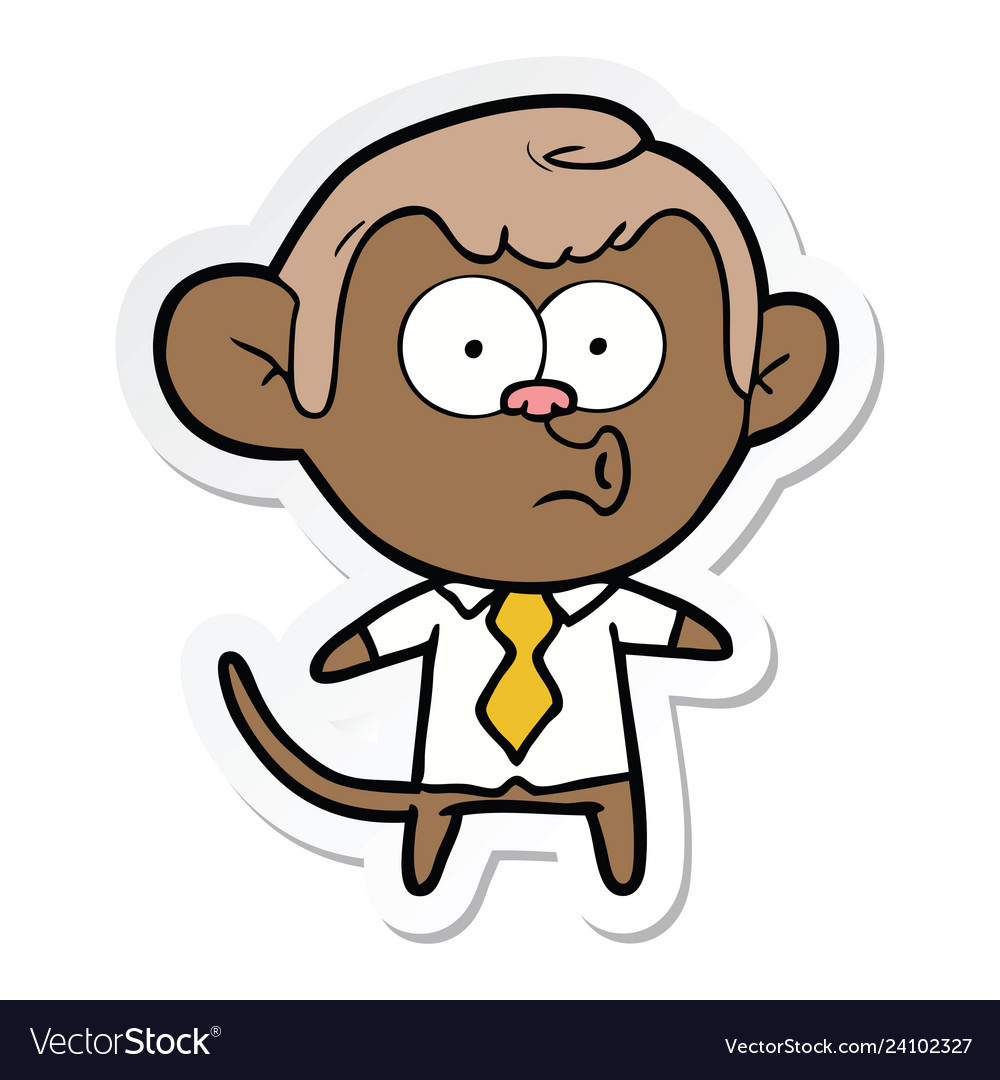 Sticker of a cartoon office monkey Royalty Free Vector Image