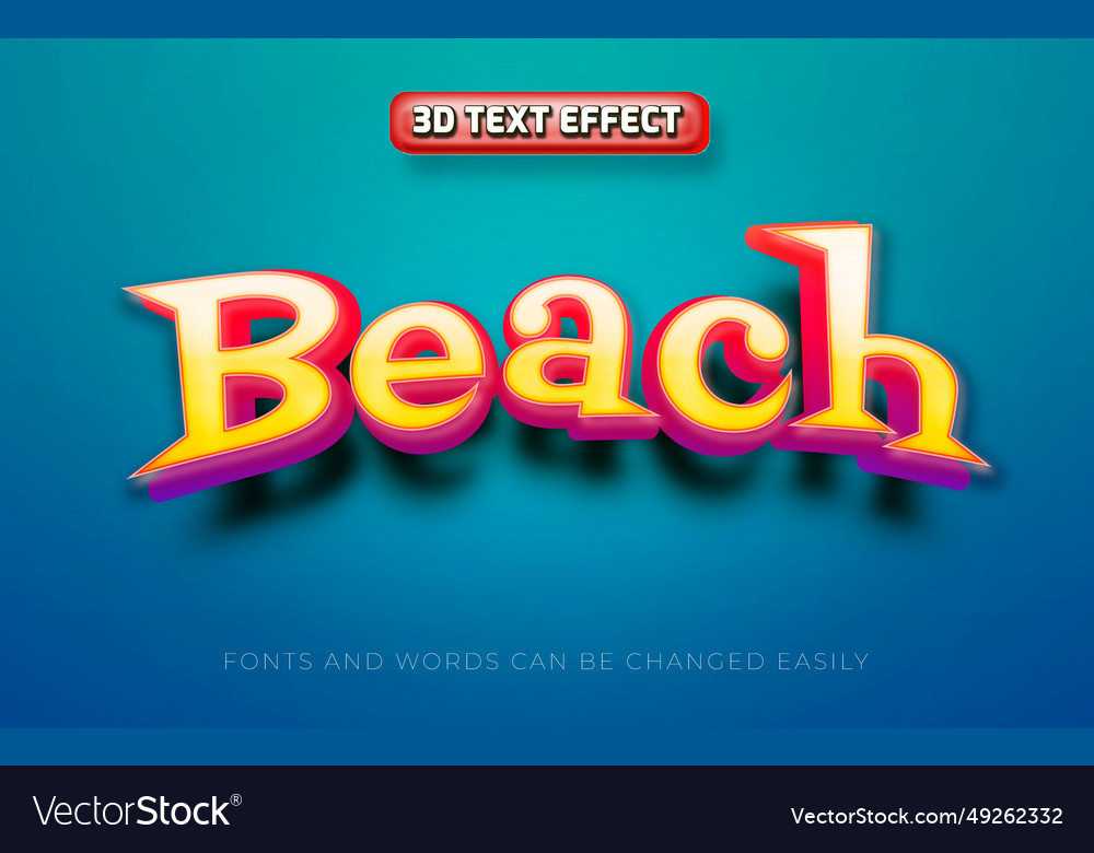 Beach 3d editable text effect style Royalty Free Vector