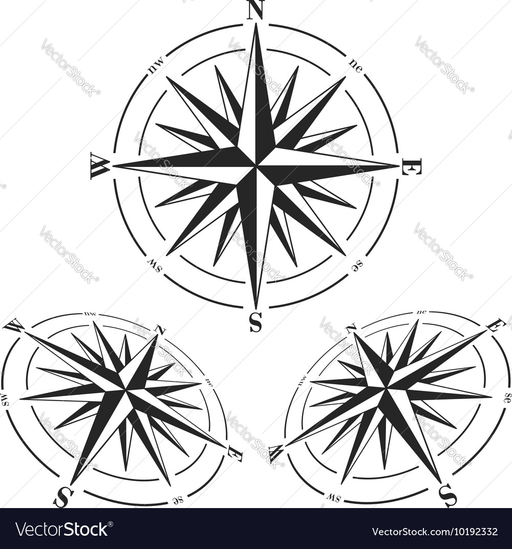 Compass roses set isolated on white Royalty Free Vector