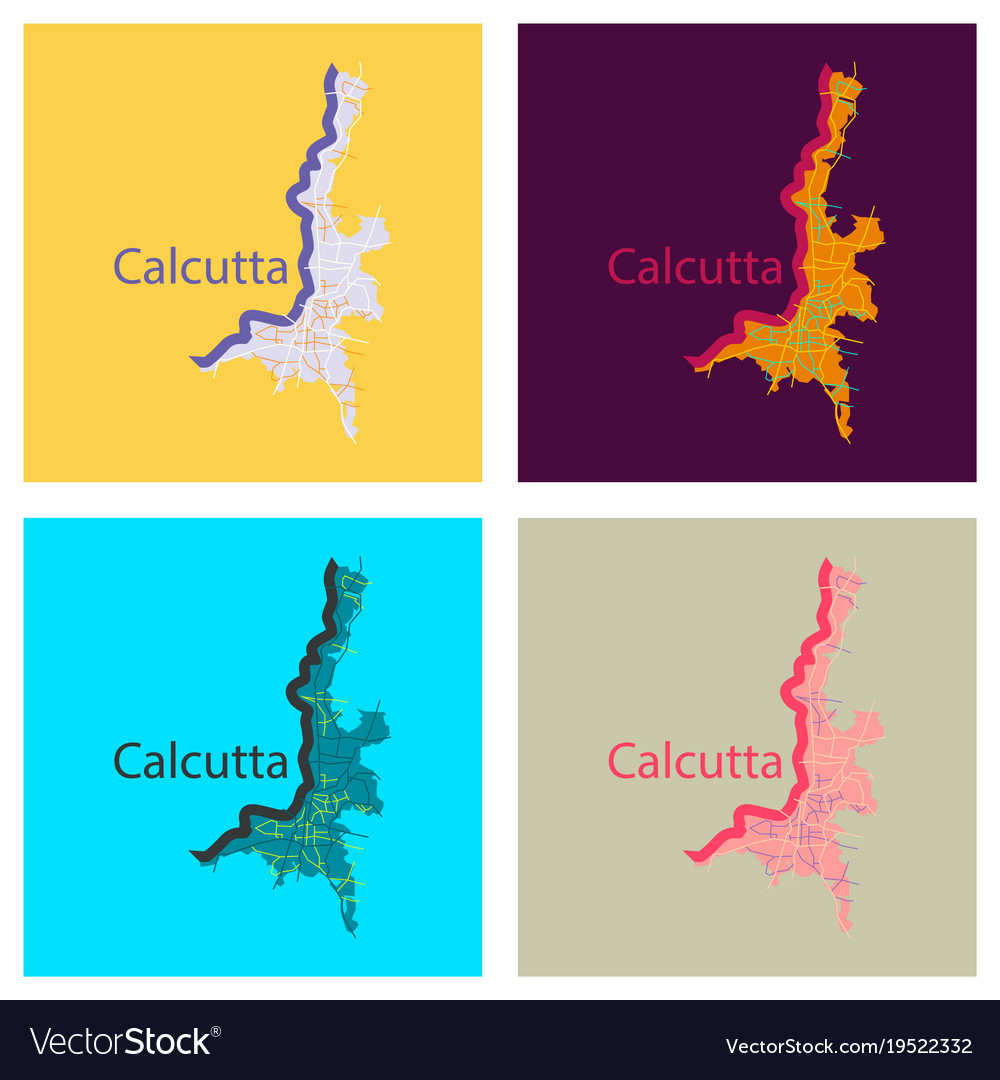 Set von flacher Calcutta Karte Stadt mit Grenzen Vektorbild