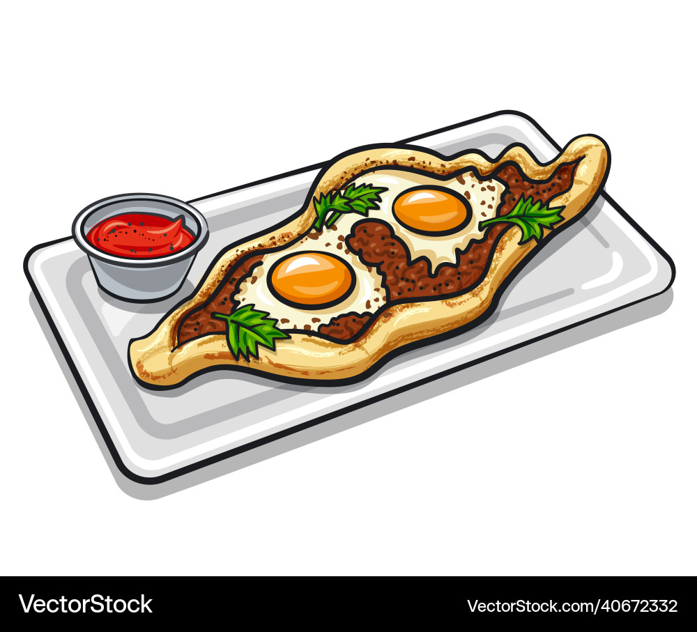 Turkish egg-topped flatbread Royalty Free Vector Image