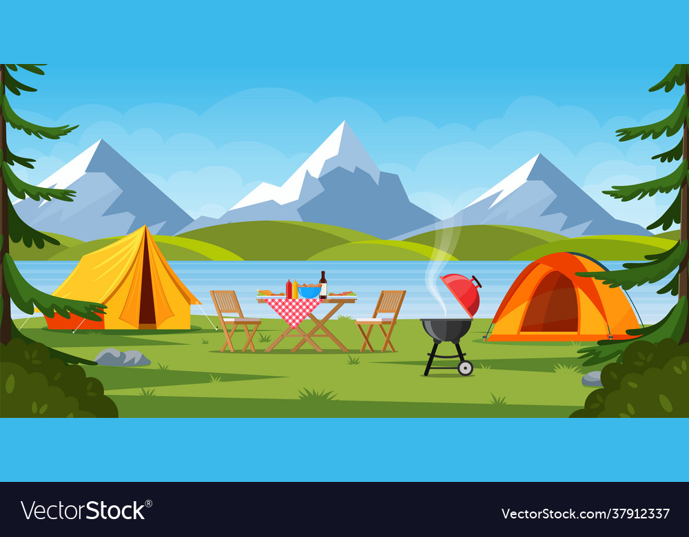 Cartoon tourist camp Royalty Free Vector Image