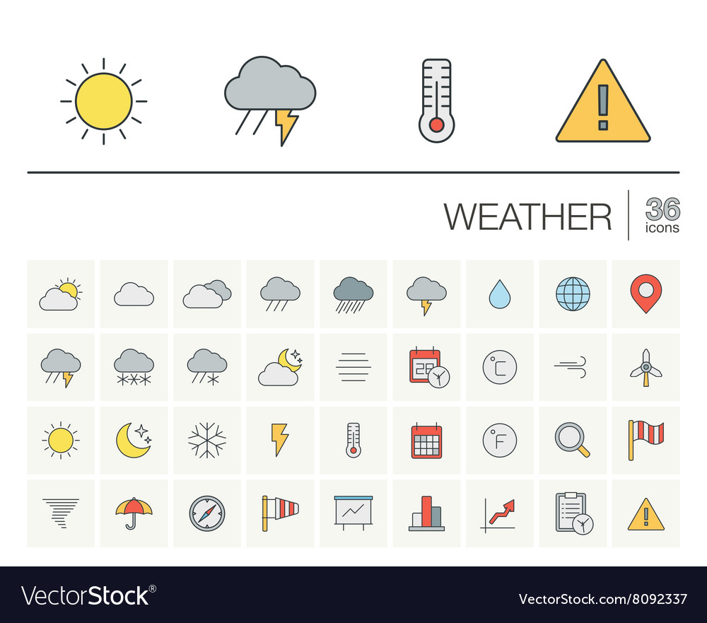 Meteo and weather color icons Royalty Free Vector Image