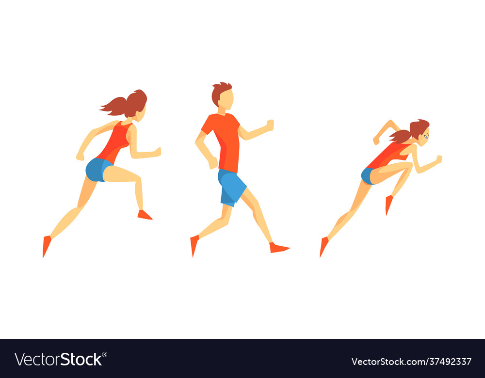 Young male and female running marathon sprinting Vector Image