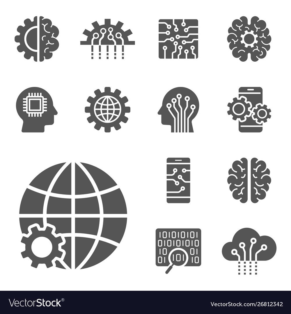 Ai and iot icons set symbols in flat outline Vector Image