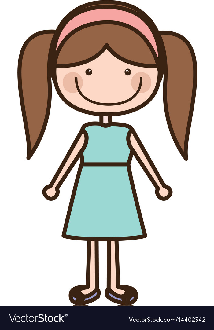 Color silhouette cartoon pigtails hair girl with Vector Image