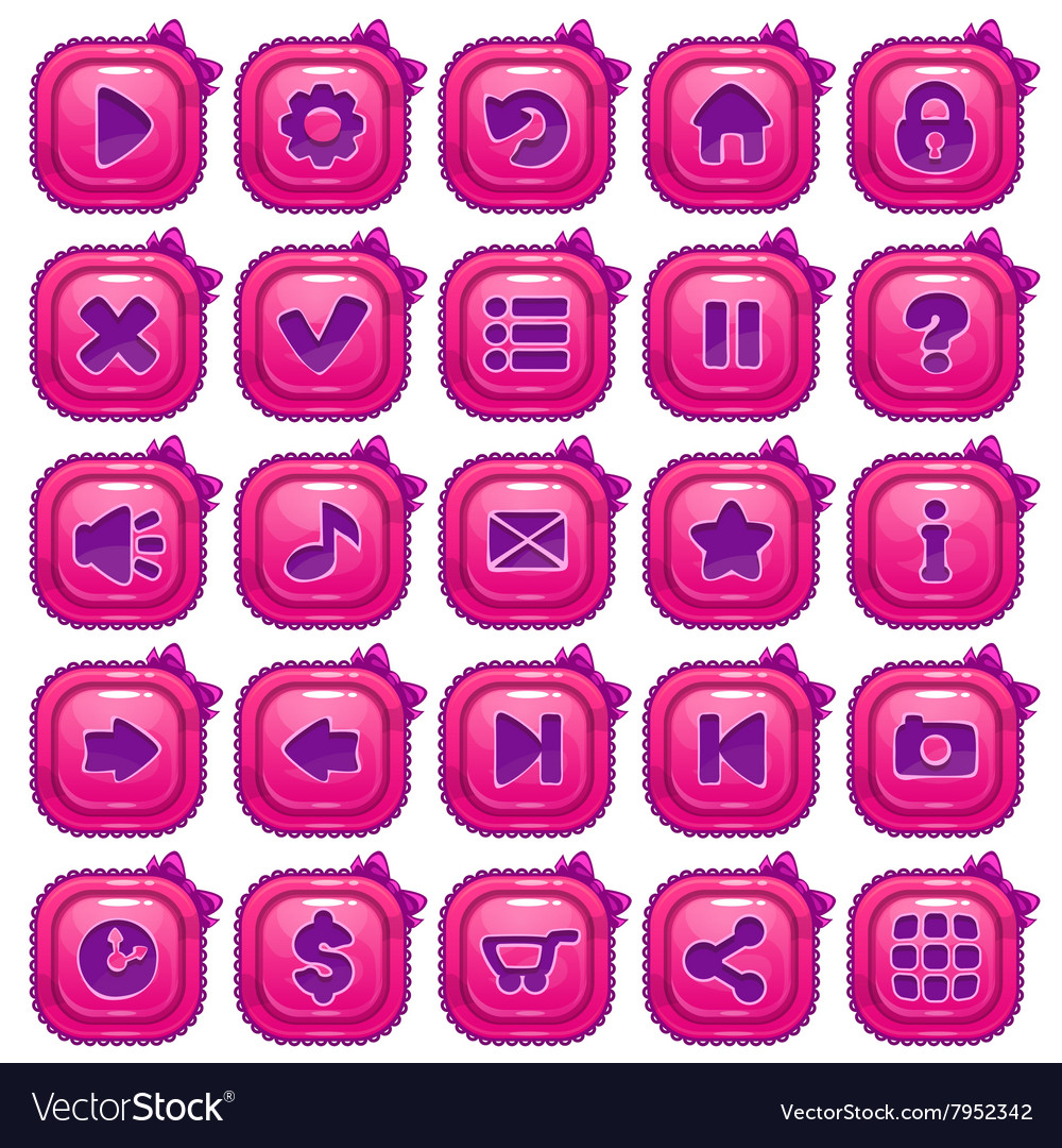 Cute cartoon pink square buttons set Royalty Free Vector