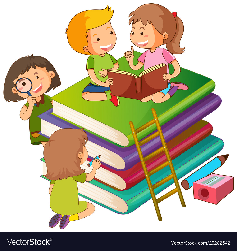 Kids on books Royalty Free Vector Image - VectorStock