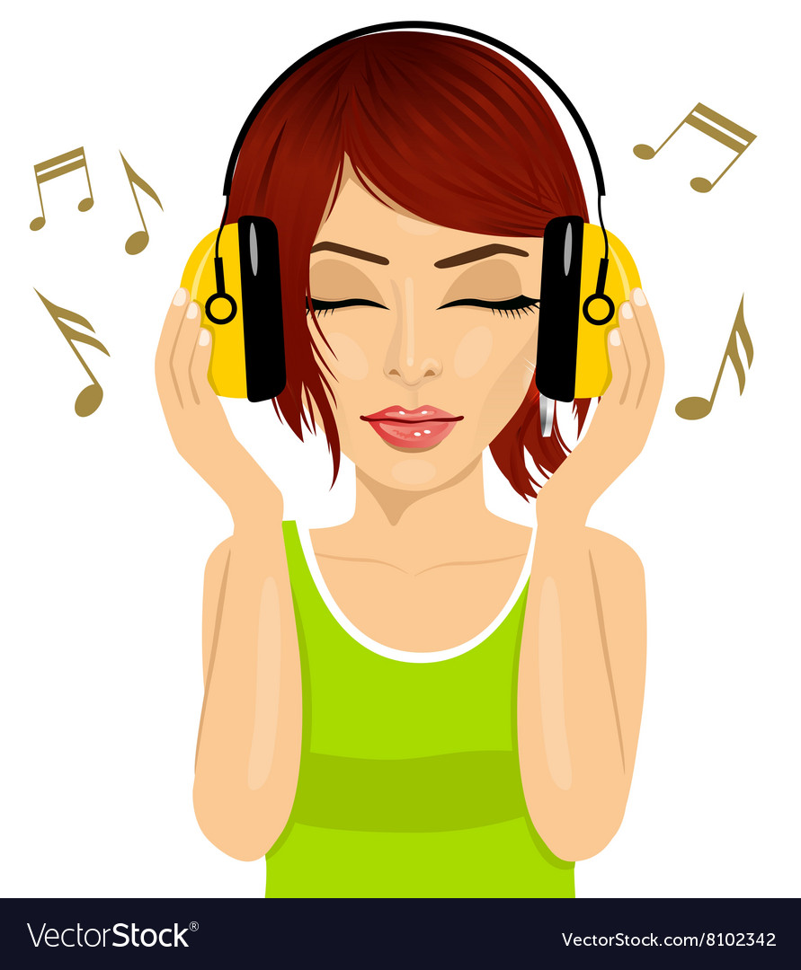 Woman enjoying music with headphones Royalty Free Vector