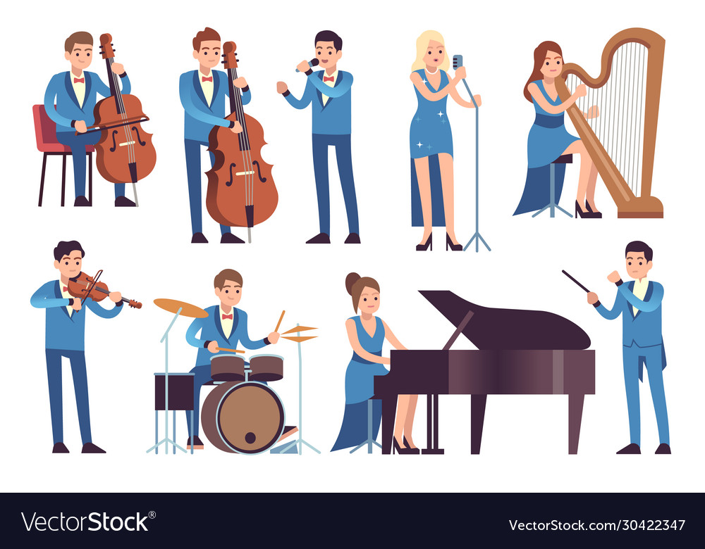 Classic musicians singers performing symphony Vector Image