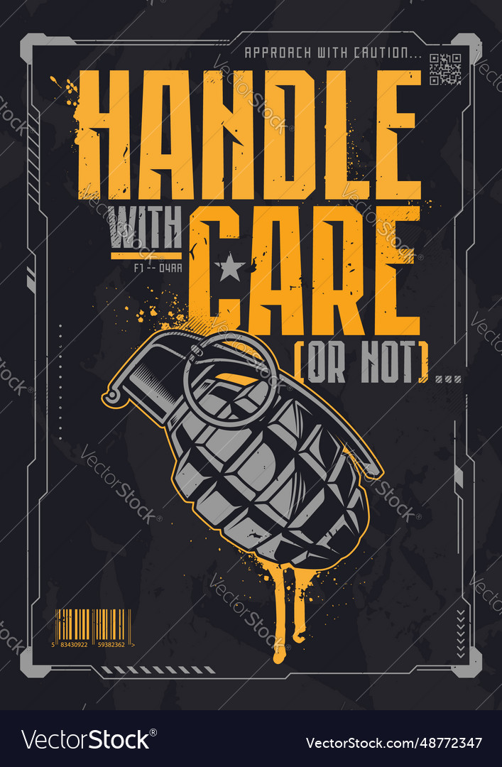 Hand grenade typographic print design Royalty Free Vector