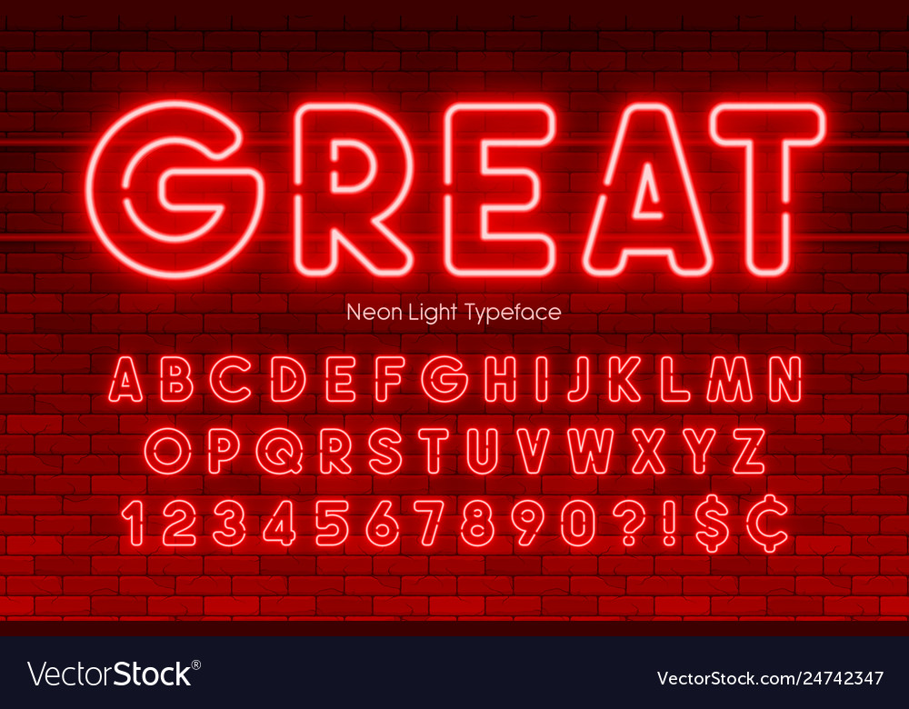 Neon light alphabet numbers extra glowing font Vector Image