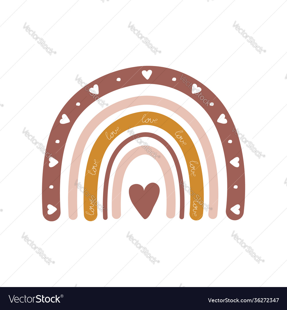 Rainbow in boho style with heart bohemian Vector Image