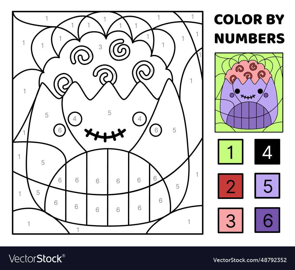 Purple zombie color by number squishmallow Vector Image