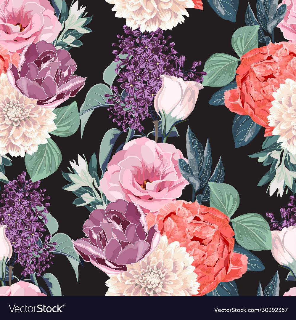 Floral seamless pattern with garden flowers Vector Image