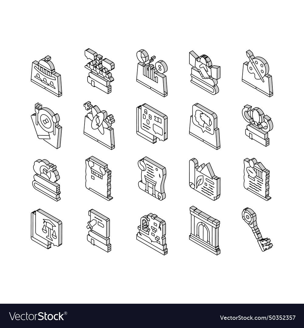 History learn educational lesson isometric icons Vector Image