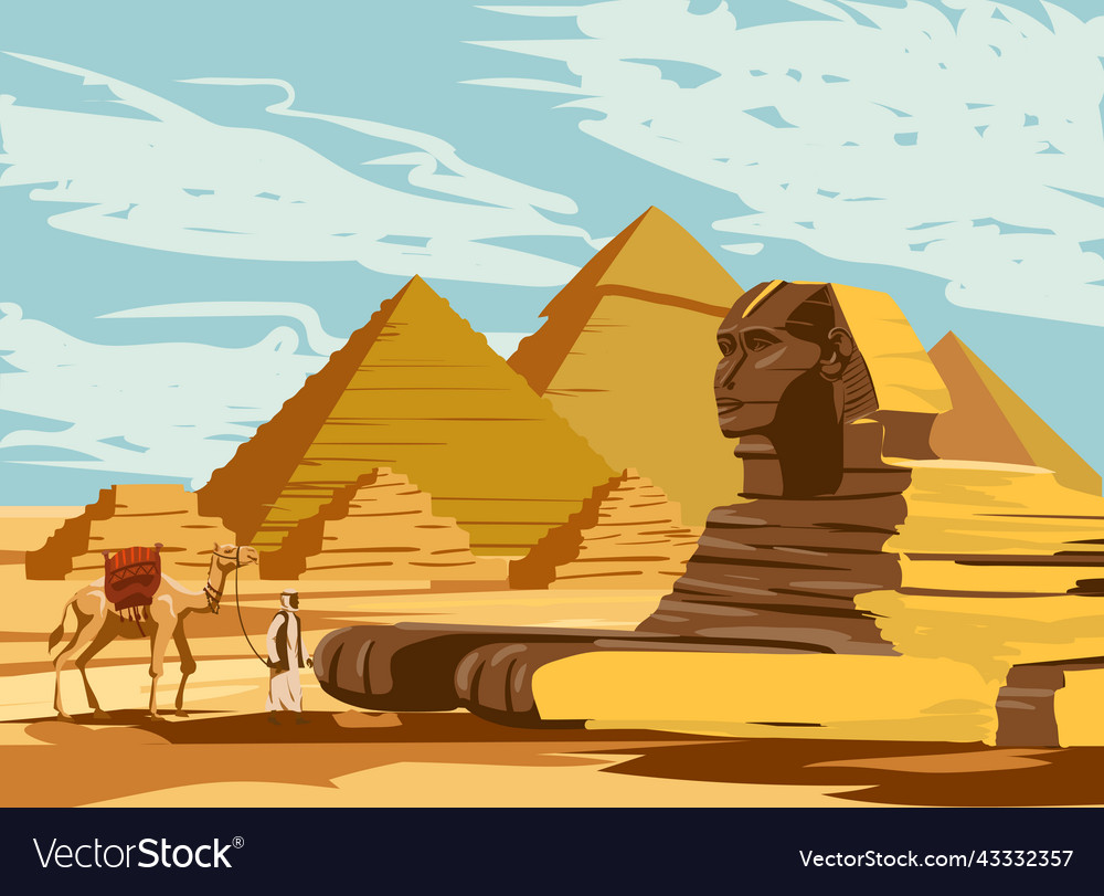 Landscape ancient sphinx egypt pharaoh pyramids Vector Image