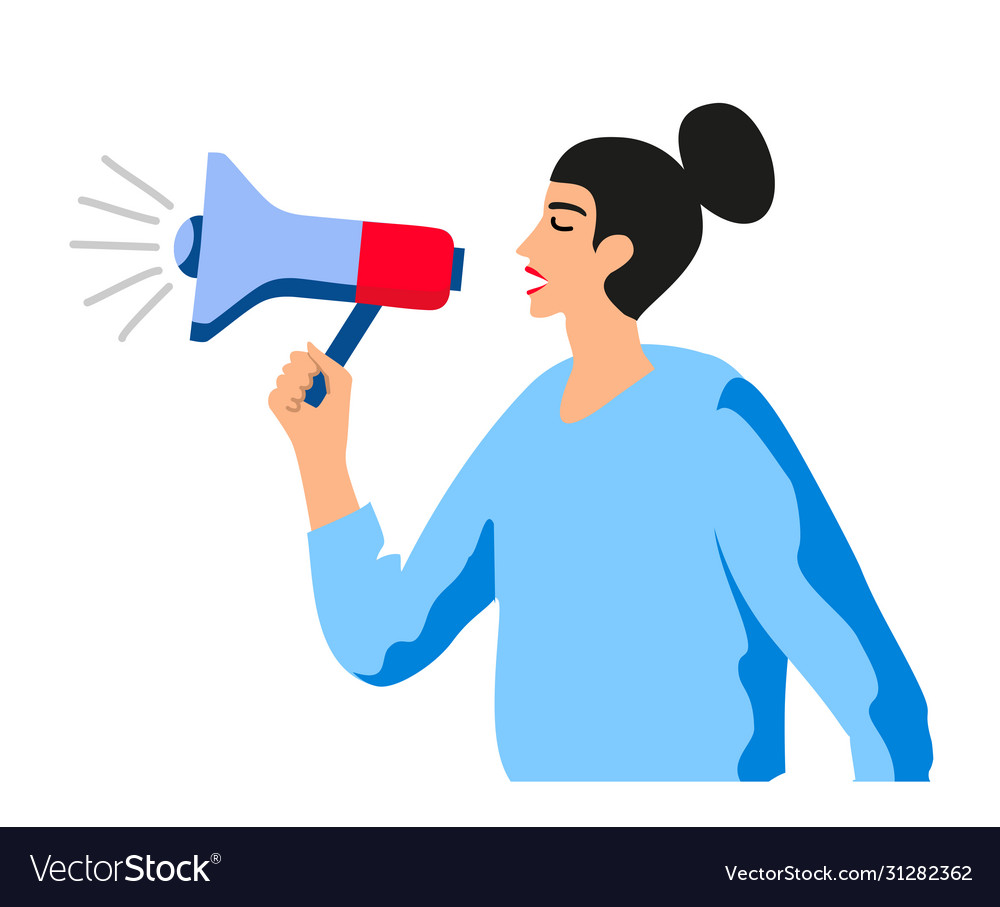 A Woman Shouts In Megaphone Lady Boss Royalty Free Vector