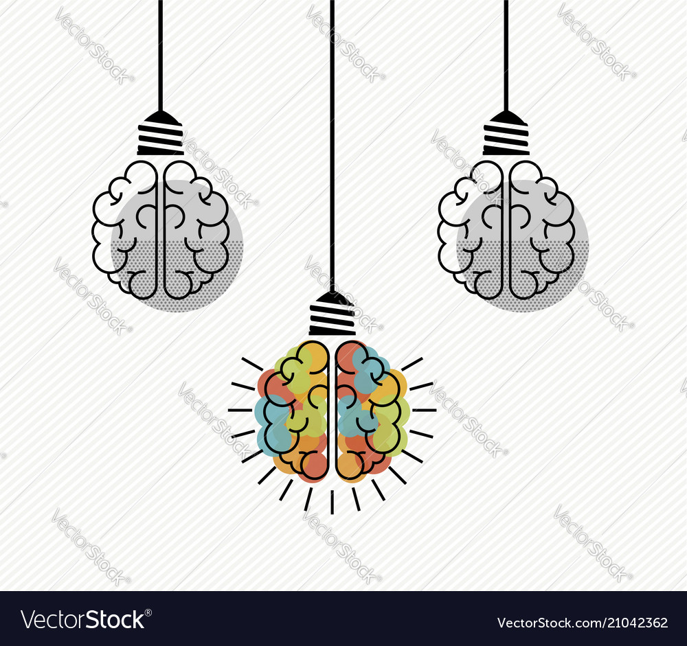 Creative Thinking Human Brain As Light Bulb Vector Image