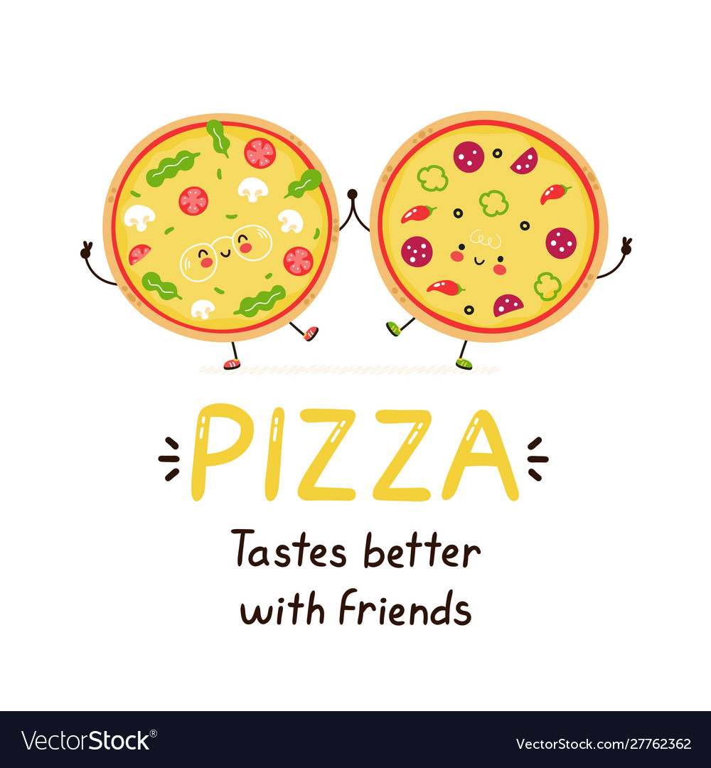 Cute happy smiling pizza friends Royalty Free Vector Image