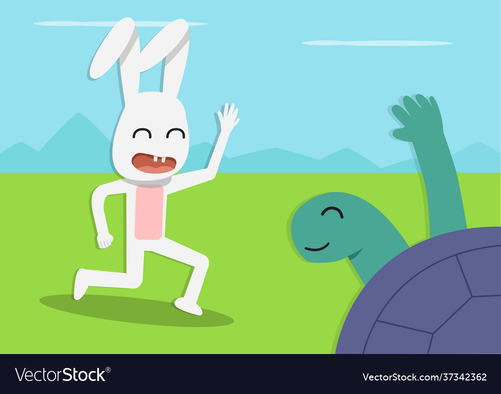 Tortoise meet rabbit at forest cartoon Royalty Free Vector