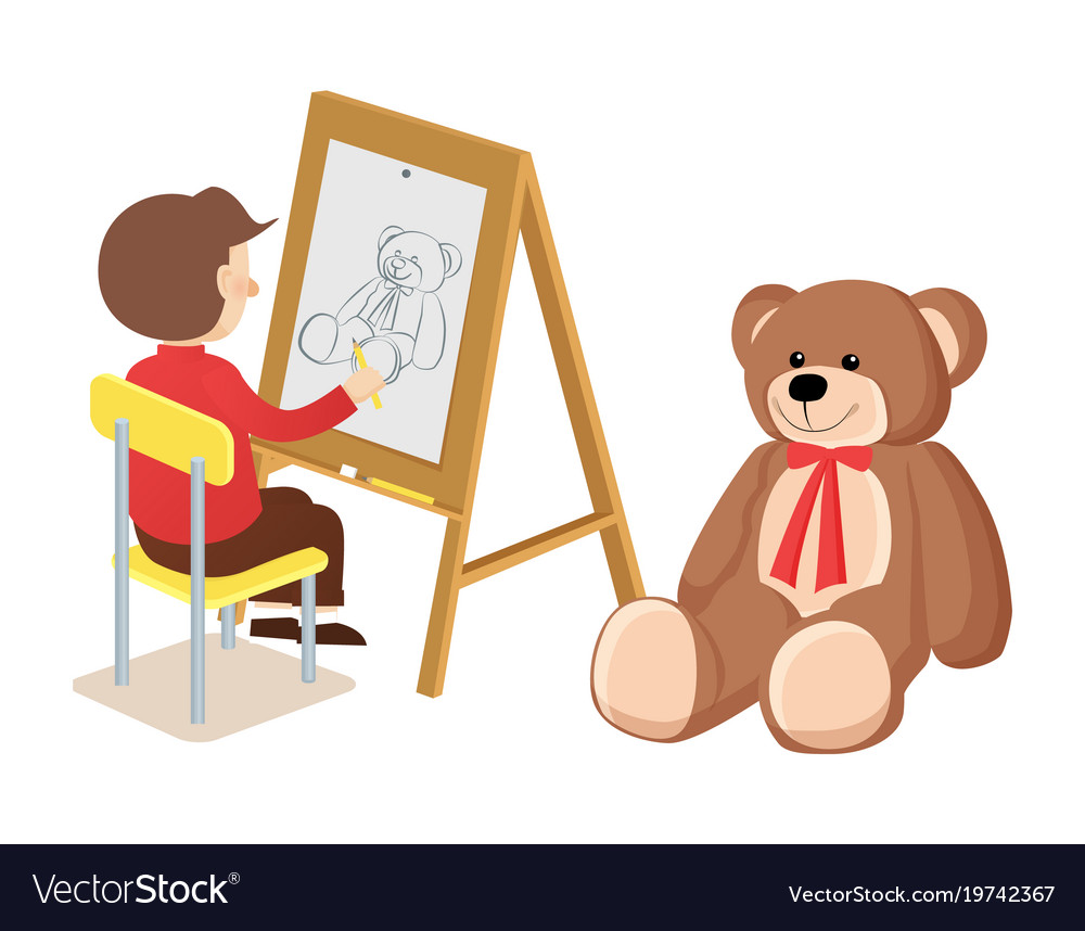 Boy drawing teddy bear poster