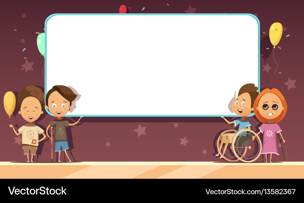 Disabled Kids With Banner Cartoon Design Vector Image
