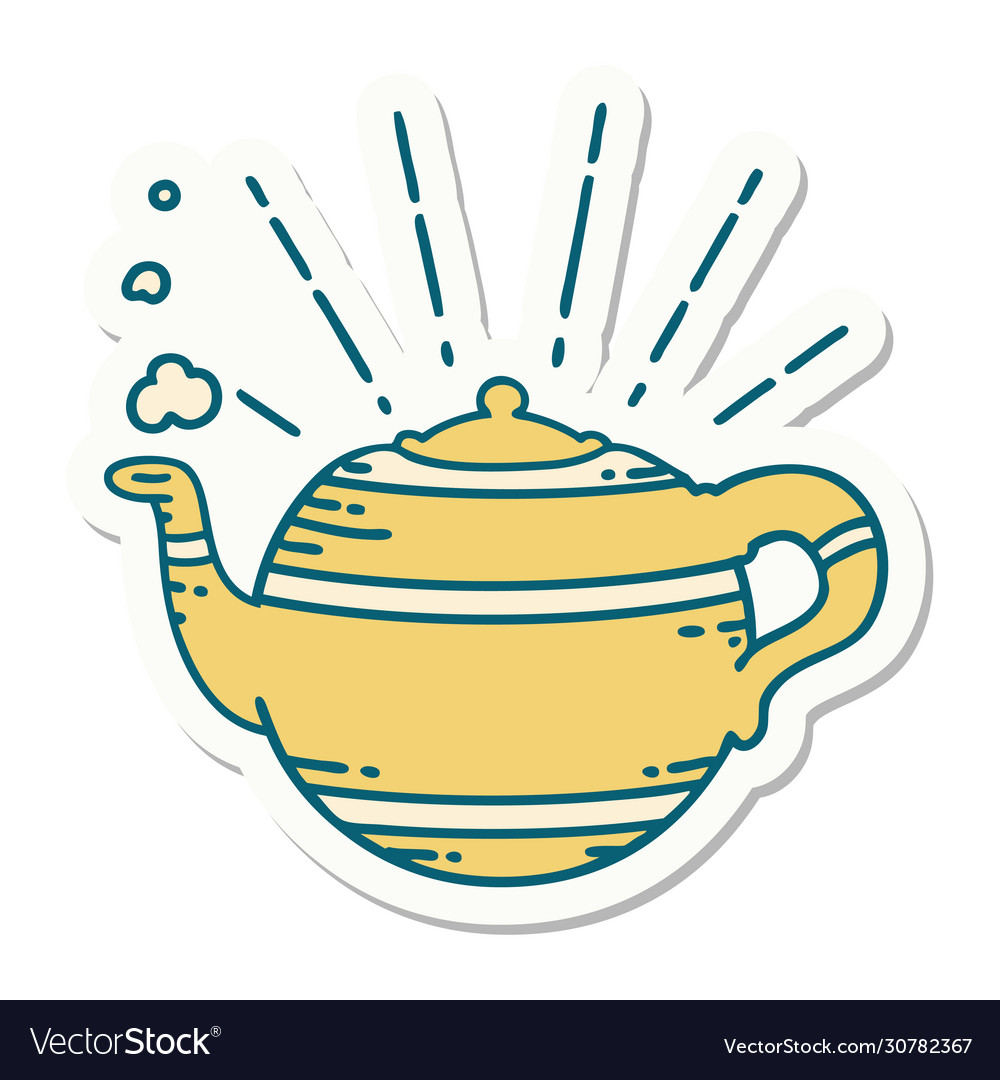 Sticker tattoo style steaming teapot Royalty Free Vector