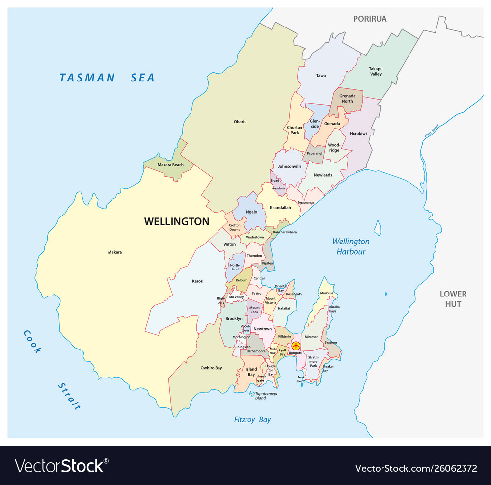 Wellington City Council Maps Administrative Map Wellington New Zealand Vector Image