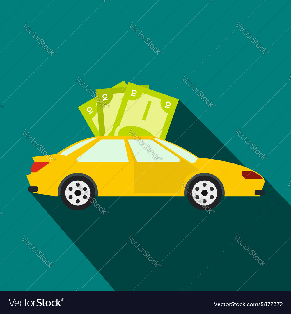 Car and banknotes icon flat style Royalty Free Vector Image