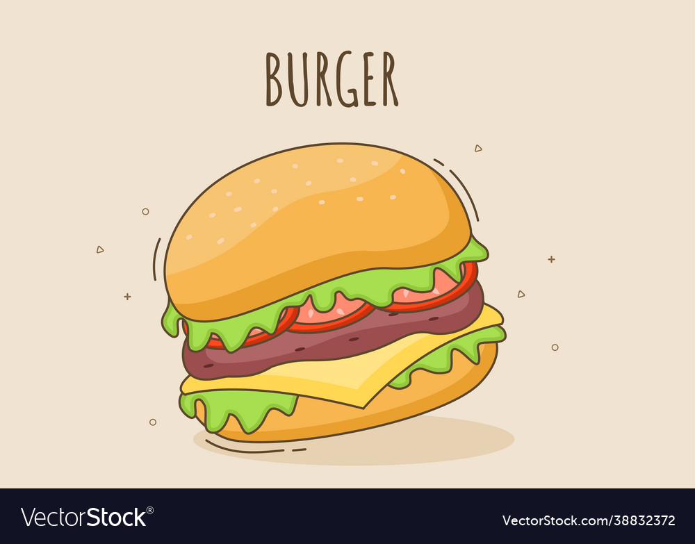 Cute burger fast food background with refreshing Vector Image