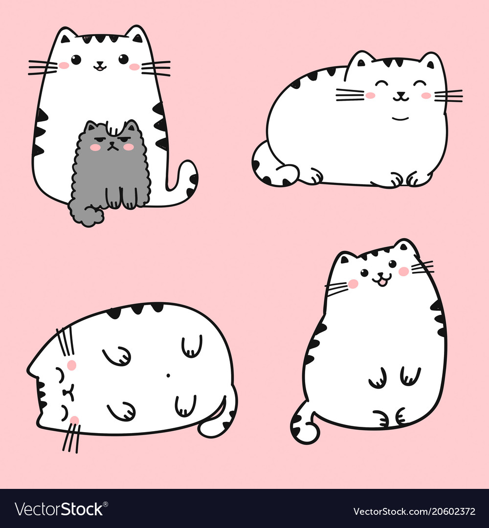 Set four kawaii cute fat Royalty Free Vector Image