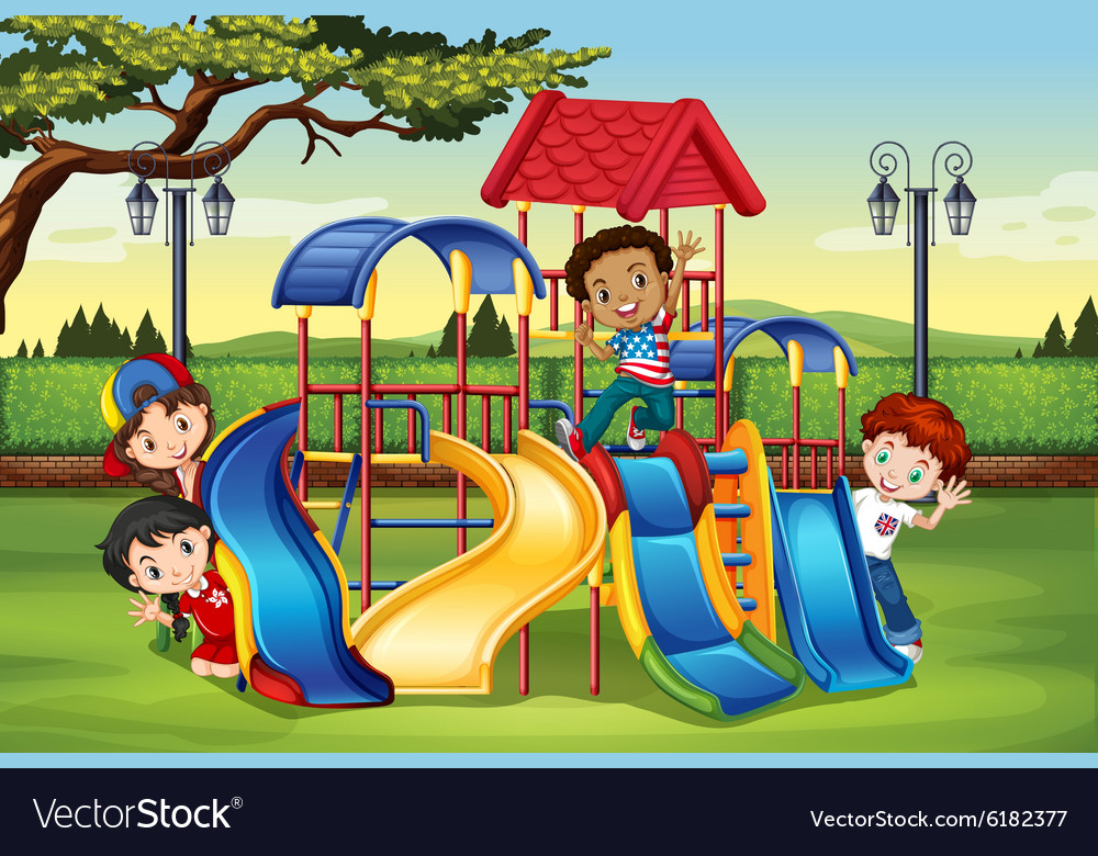 Children playing in playground Royalty Free Vector Image