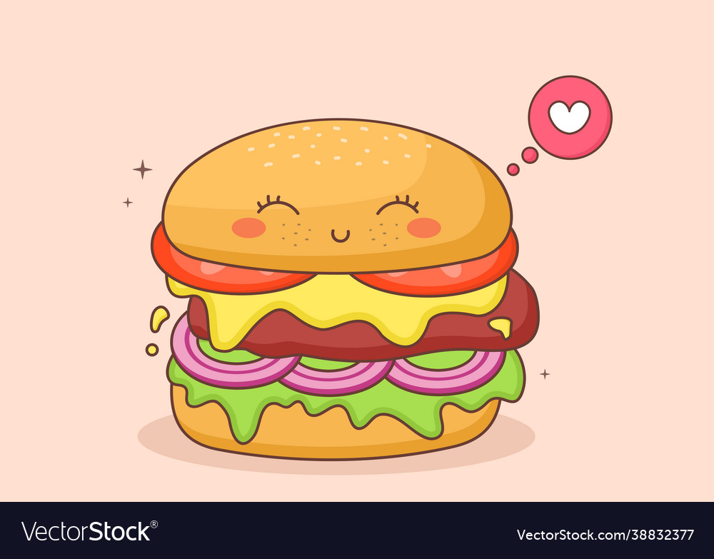 Cute burger fast food background with refreshing Vector Image