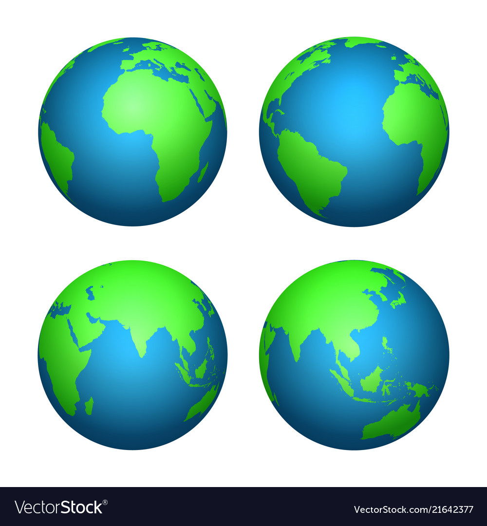 Download Earth 3d globe world map with green continents Vector Image