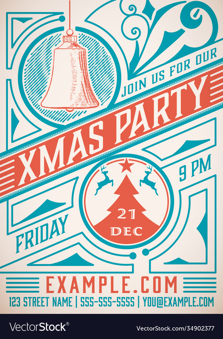 Retro christmas party poster holidays flyer Vector Image