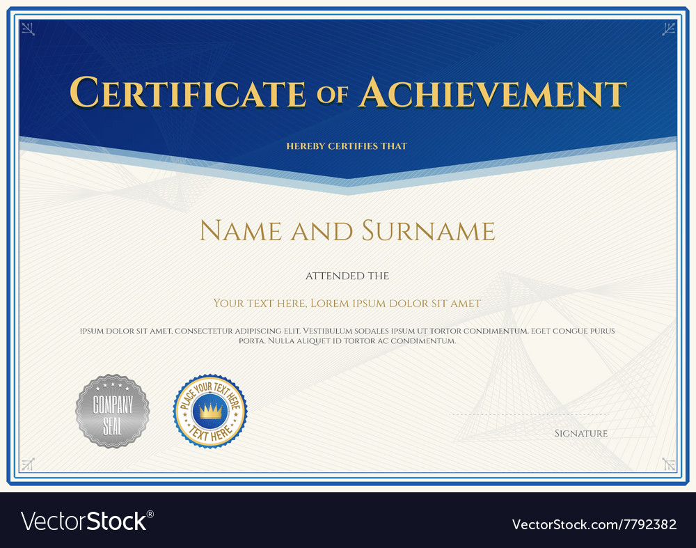 Certificate achievement template blue theme Vector Image Inside Certificate Of Accomplishment Template Free