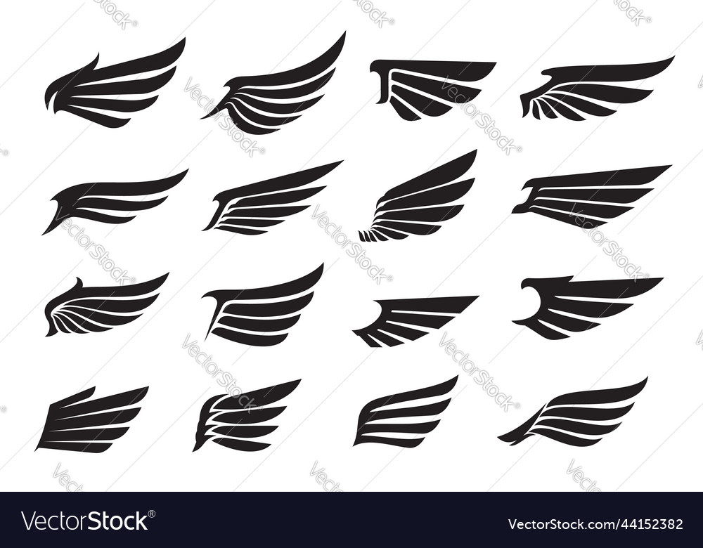 Eagle wing icons angel wing tattoo silhouettes Vector Image