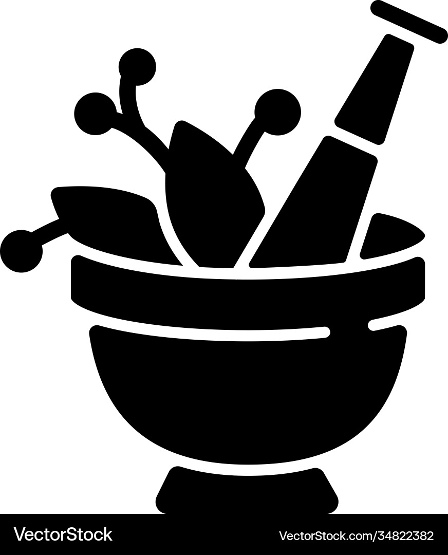 Mortar and pestle black glyph icon Royalty Free Vector Image