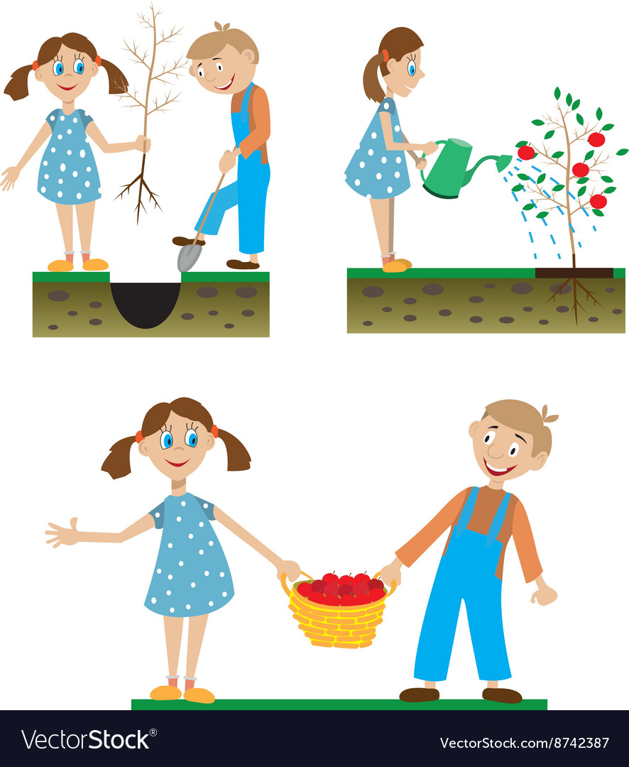 A set drawings children working in the Royalty Free Vector