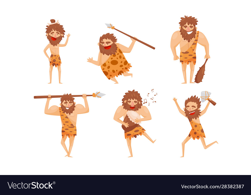 Funny stone age prehistoric man in different Vector Image