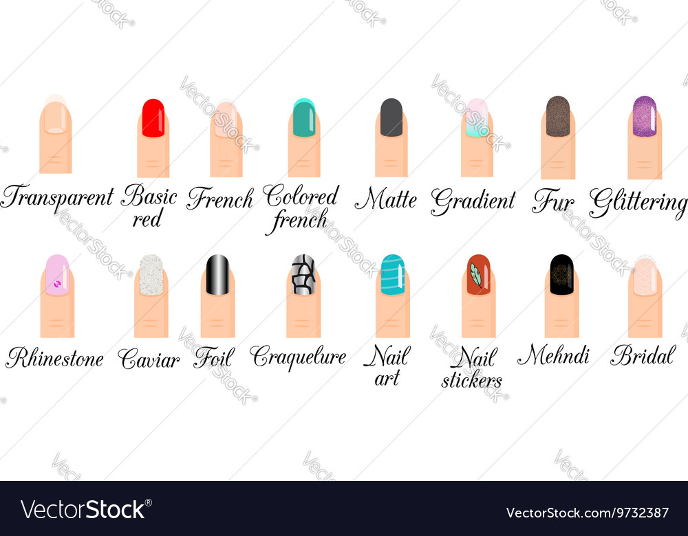 labyrint gespannen Vreemdeling Manicure types nail design nail art set Royalty Free Vector