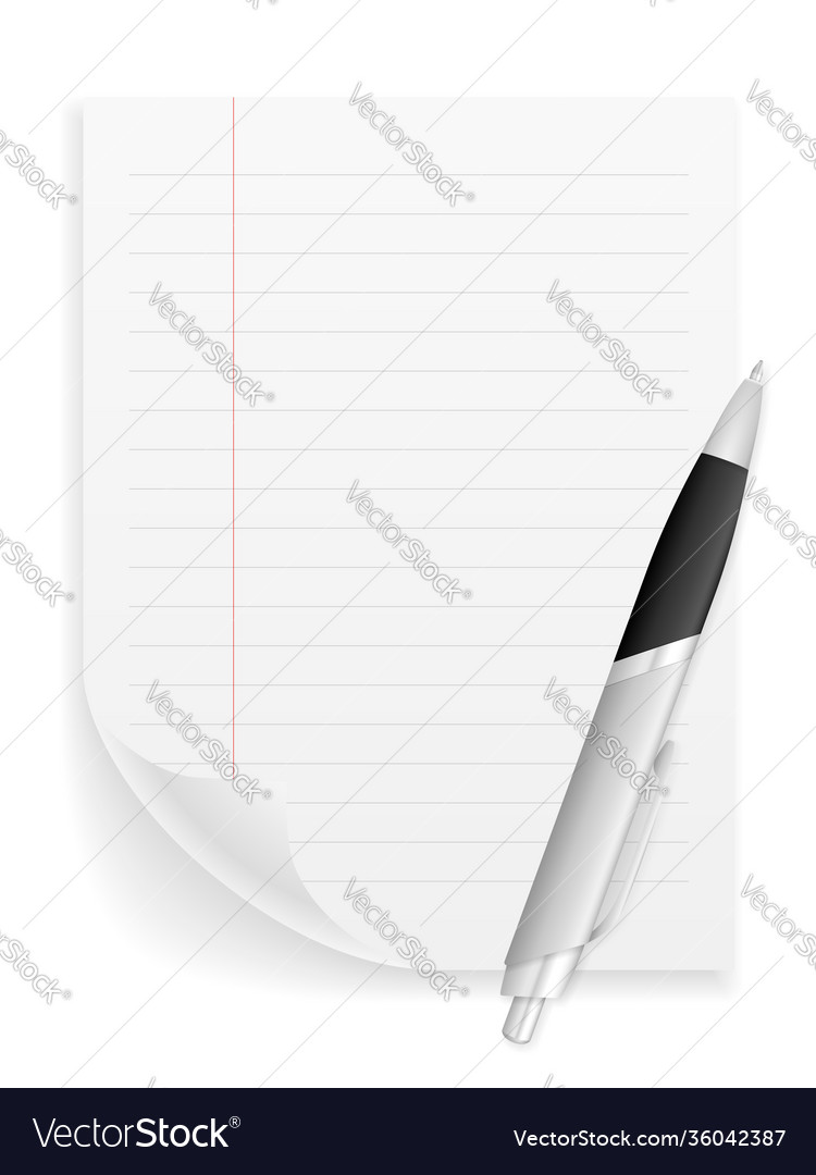 Notebook sheet and ballpoint pen Royalty Free Vector Image