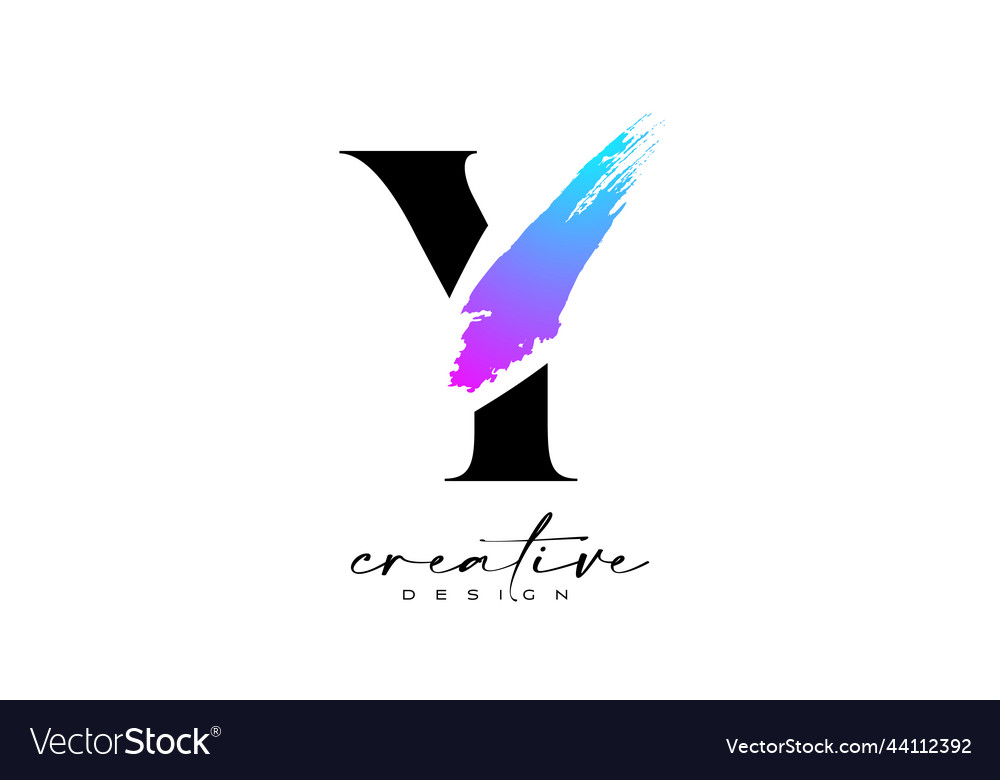 Brush stroke letter y logo design with artistic Vector Image