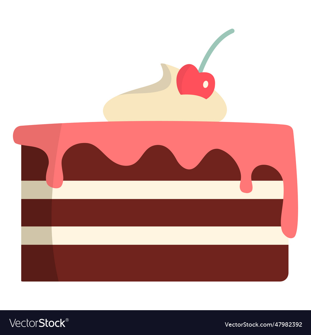 Chocolate cake with strawberry icing flat Vector Image